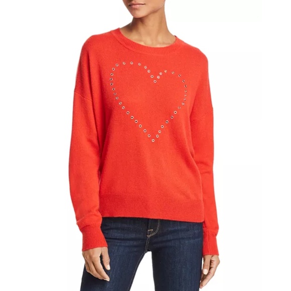 Aqua 100% Cashmere Heart sweater with silver grommets - Picture 1 of 4